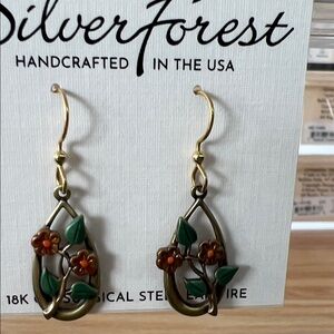 Silver Forest Gold and Brown Floral Earrings